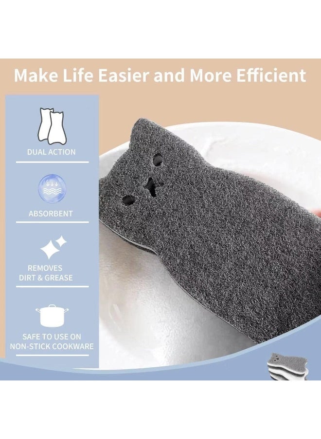 Colorful 4 Pieces Cat-Shaped Scrubbing Sponges – Multi-Purpose Kitchen and Household Non-Scratch Dishwashing Sponges – Fun Cute Design for Adults and Kids - Image 5